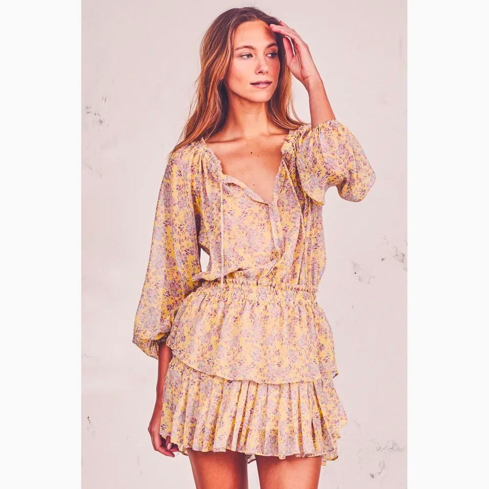 LoveShackFancy Yellow floral Popover Mini Dress - Small